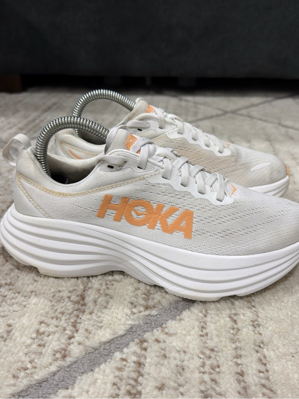 Hoka One One Bondi 8 Women’s Size 6.5B Road Running Shoes White Peach 1127952WLP